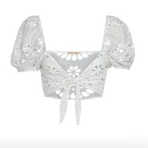 For Love And Lemons White Eyelet Crop Top and skirt.